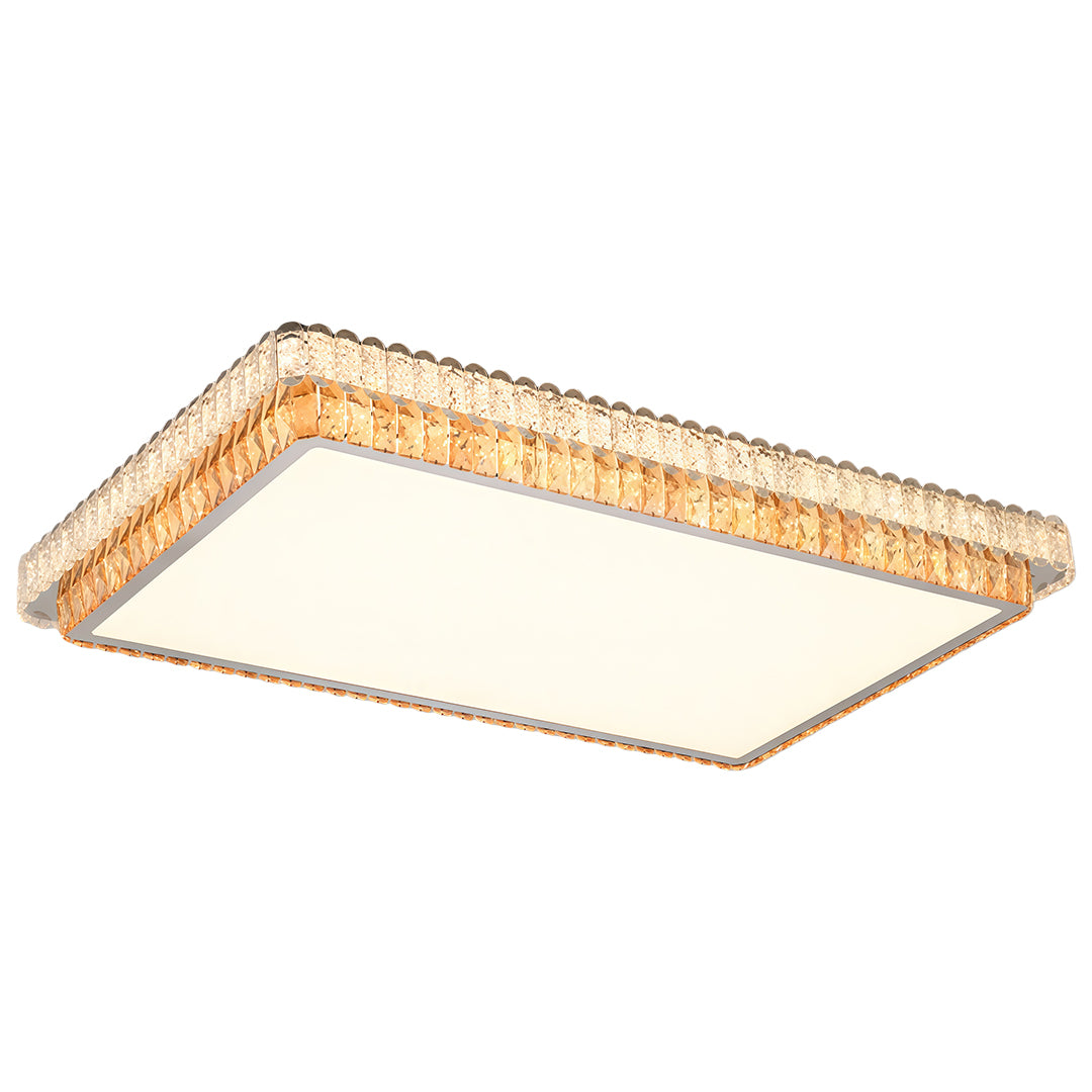 Minimalist Crystal LED Flush-Mount — Chrome Steel, Round/Square/Rectangle, 3-Step Dimming (3000K/4500K/6000K)