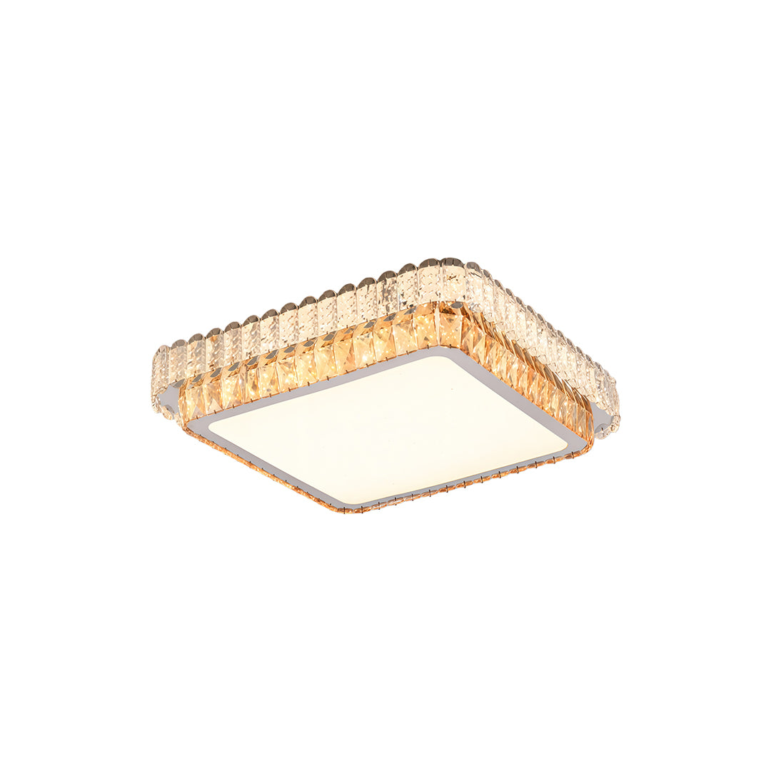 Minimalist Crystal LED Flush-Mount — Chrome Steel, Round/Square/Rectangle, 3-Step Dimming (3000K/4500K/6000K)