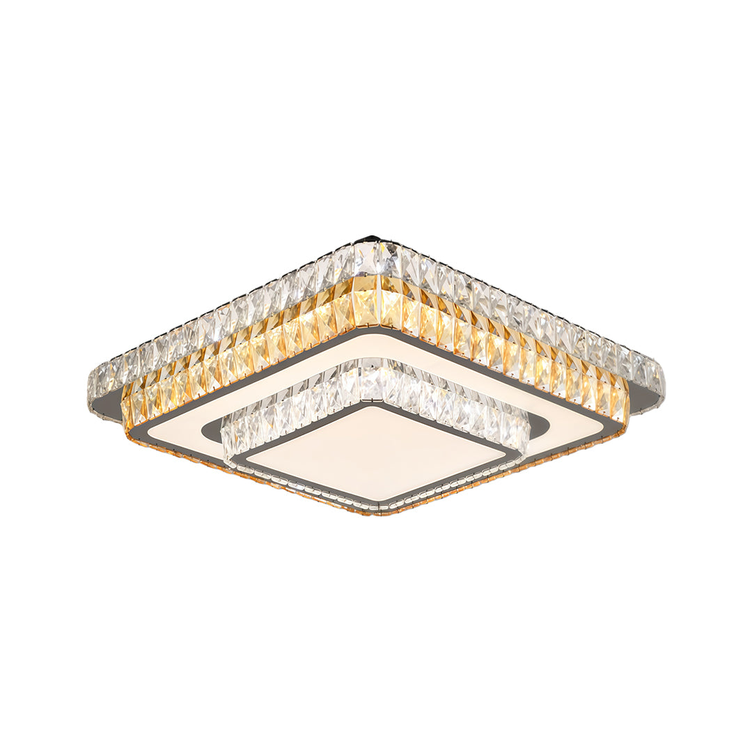 Crystal Flush-Mount Ceiling Light — Chrome Stainless Steel, LED, 3-Step Dimming (3000K/4500K/6000K), Round / Square / Rectangle