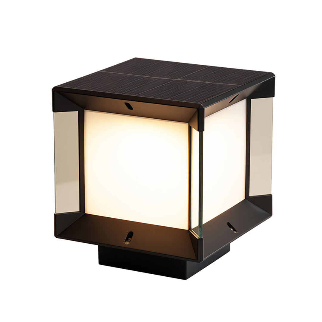 Modern Minimalist Outdoor Pillar Light — Black Aluminum, Clear Glass, Solar / Hardwired, IP65, LED E27, 3 Sizes