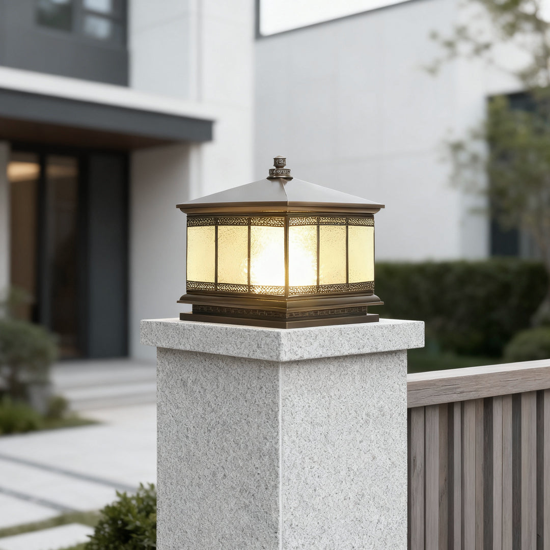 Retro Copper Solar Pillar Light — Solid Copper, Antique Bronze, E27, IP65 Weatherproof, Dual Power, 3 Sizes
