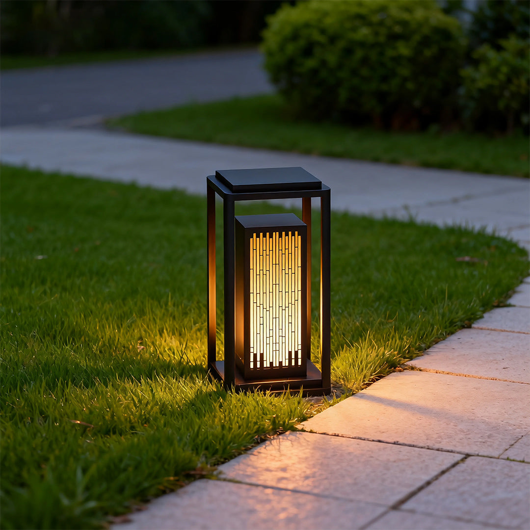 Square Geometric Outdoor Bollard Lantern — Black Aluminum, 10W LED, IP54 Weatherproof, 19.7"