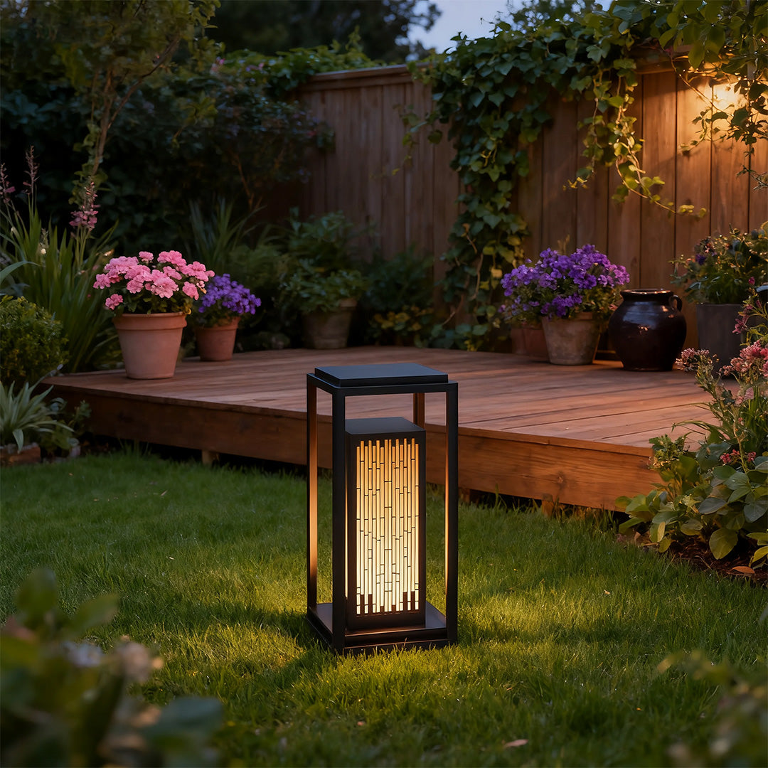 Square Geometric Outdoor Bollard Lantern — Black Aluminum, 10W LED, IP54 Weatherproof, 19.7"