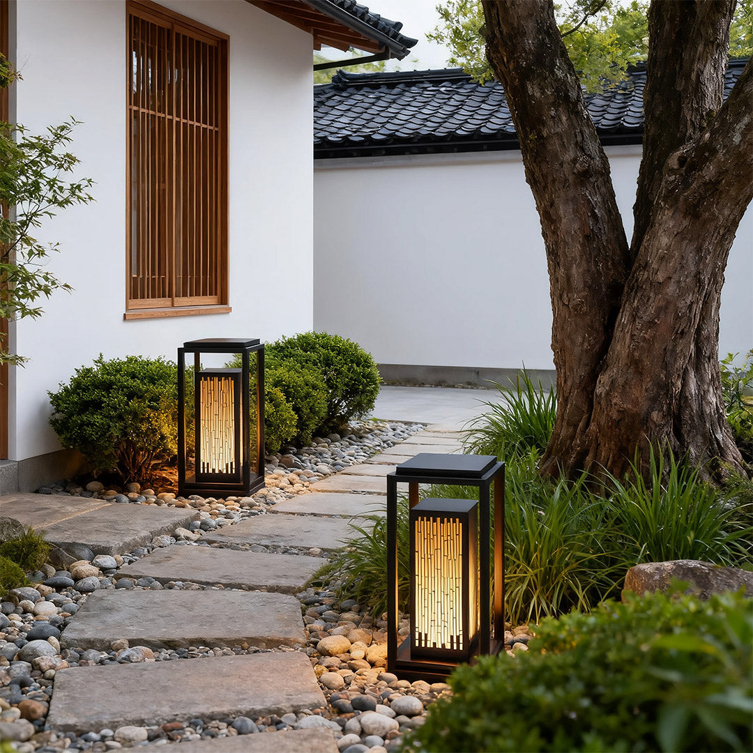 Square Geometric Outdoor Bollard Lantern — Black Aluminum, 10W LED, IP54 Weatherproof, 19.7"