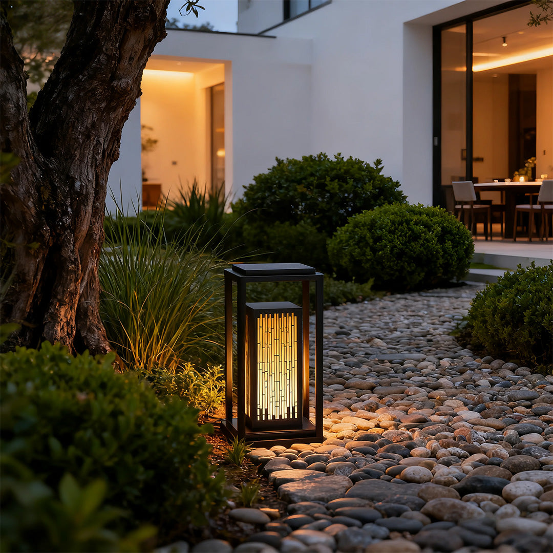 Square Geometric Outdoor Bollard Lantern — Black Aluminum, 10W LED, IP54 Weatherproof, 19.7"