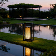 Square Geometric Outdoor Bollard Lantern — Black Aluminum, 10W LED, IP54 Weatherproof, 19.7"