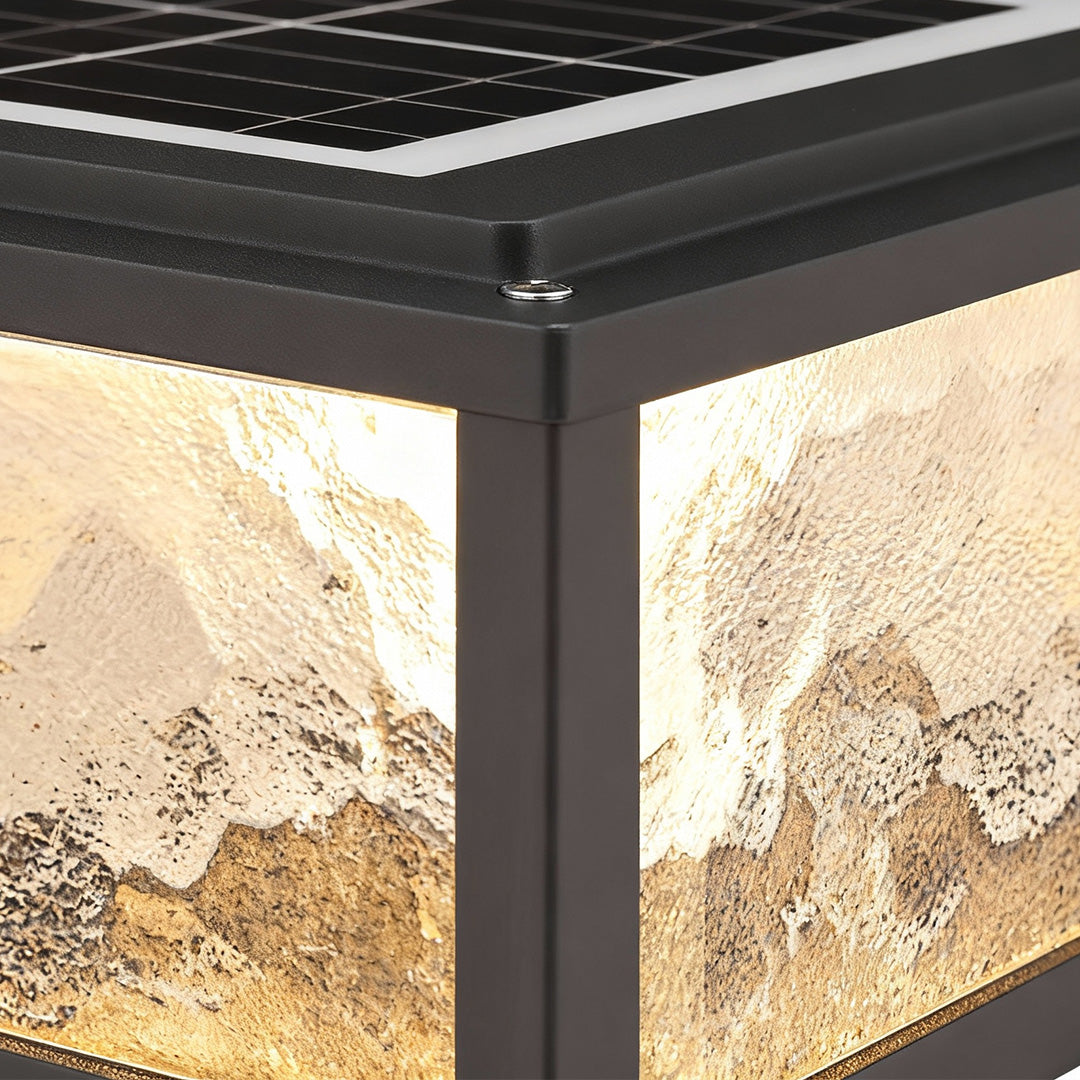 Square Outdoor Pillar Light — Die-Cast Aluminum, Black, E27, Solar / Hardwired, Waterproof, 4 Sizes