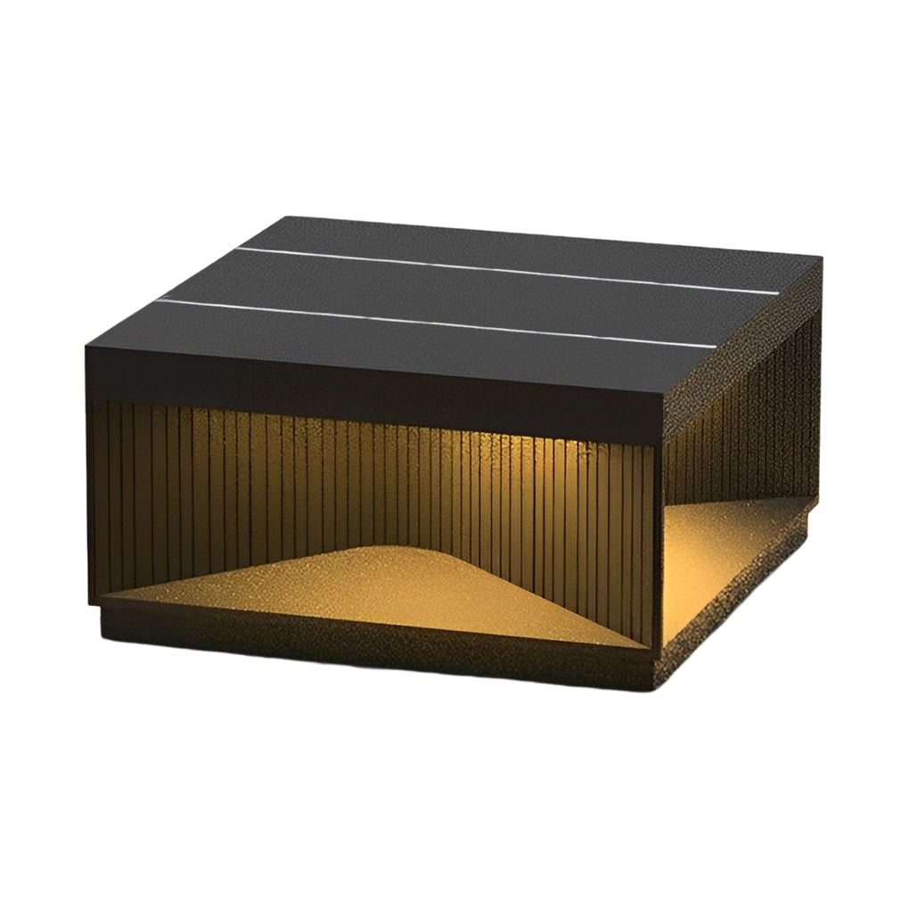 Striped Square Outdoor Pillar Light — Stainless Steel & Tempered Glass, LED 3000K, IP65, Solar / Hardwired, 4 Sizes