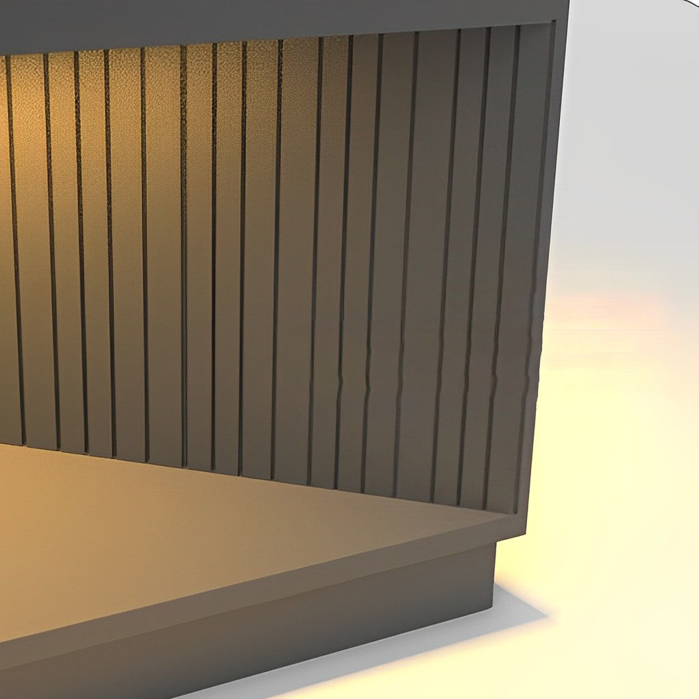 Striped Square Outdoor Pillar Light — Stainless Steel & Tempered Glass, LED 3000K, IP65, Solar / Hardwired, 4 Sizes