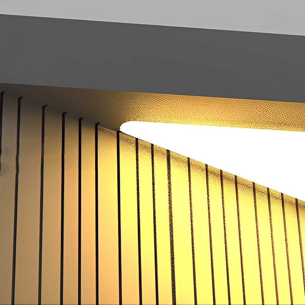 Striped Square Outdoor Pillar Light — Stainless Steel & Tempered Glass, LED 3000K, IP65, Solar / Hardwired, 4 Sizes