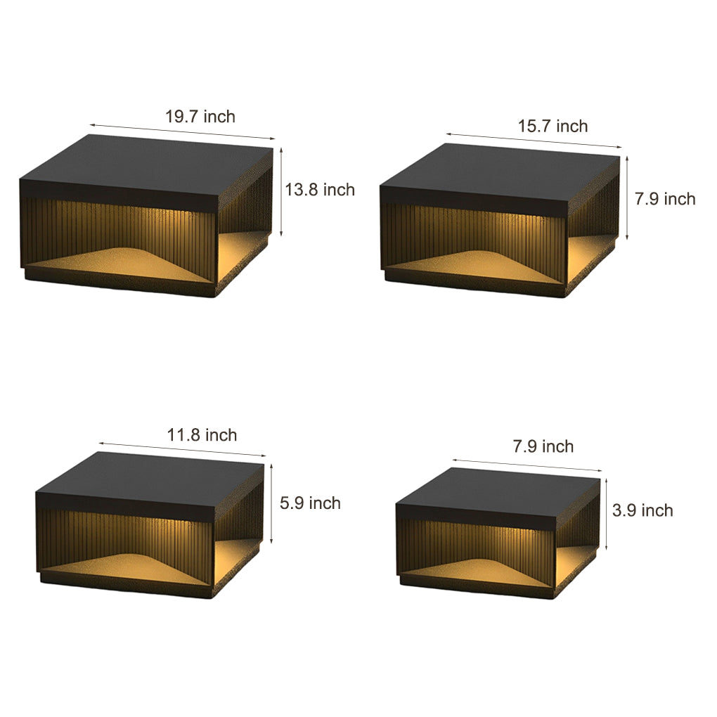 Striped Square Outdoor Pillar Light — Stainless Steel & Tempered Glass, LED 3000K, IP65, Solar / Hardwired, 4 Sizes