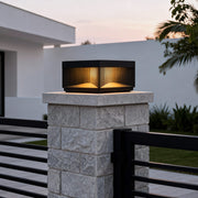 Striped Square Outdoor Pillar Light — Stainless Steel & Tempered Glass, LED 3000K, IP65, Solar / Hardwired, 4 Sizes