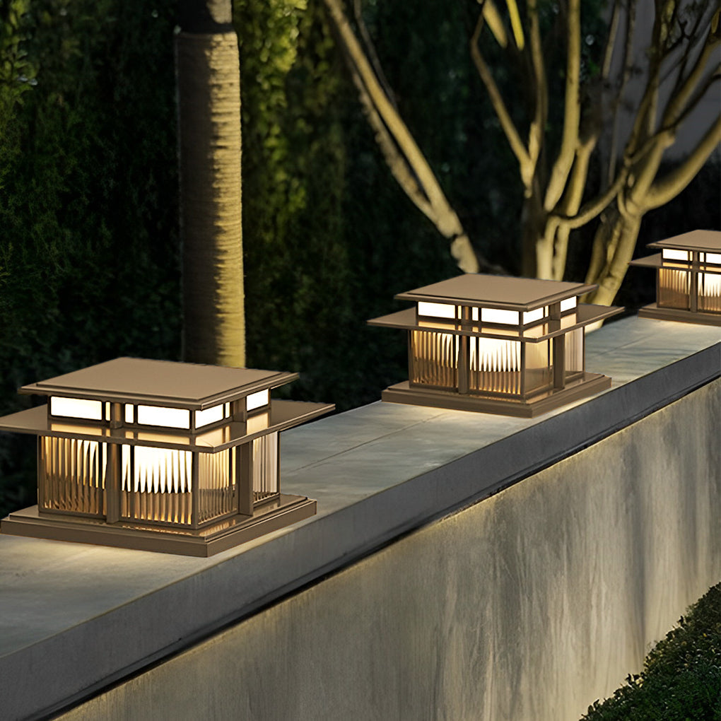 Modern Square Outdoor Pillar Light — Stainless Steel & Copper, LED 3000K, IP65, Brass or Black, Solar or Hardwired