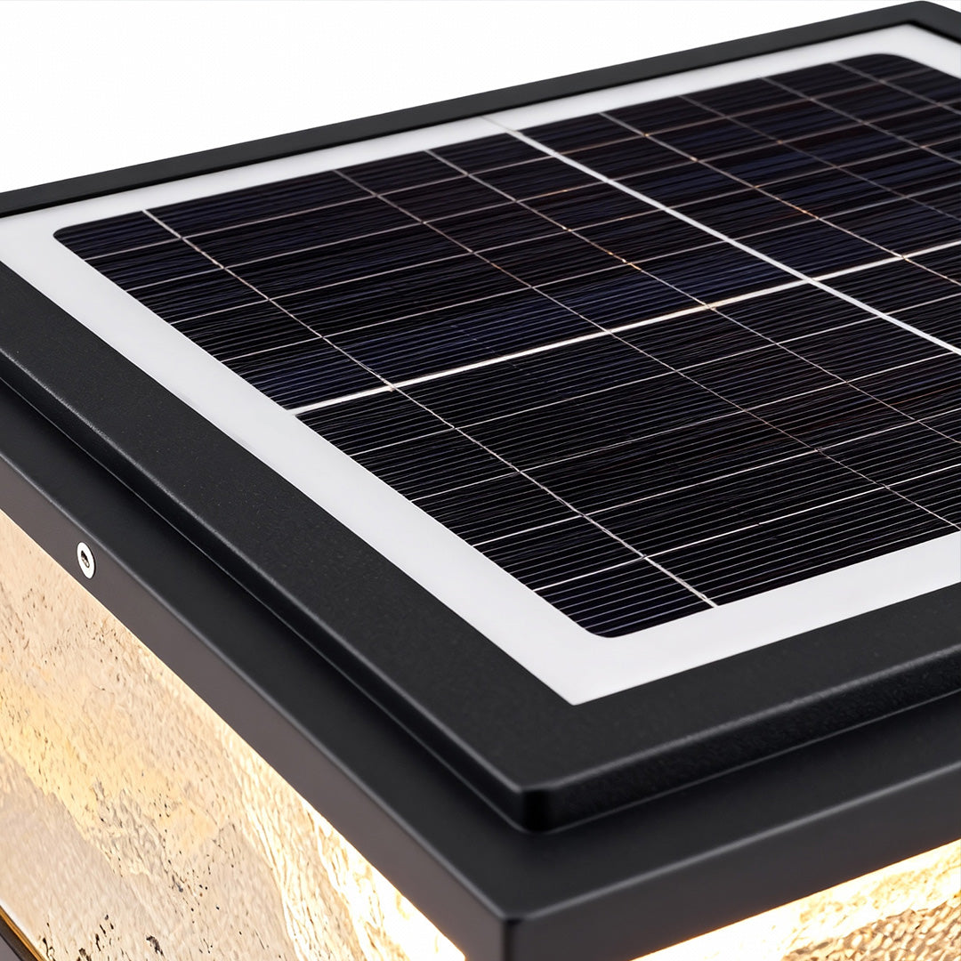 Square Outdoor Pillar Light — Die-Cast Aluminum, Black, E27, Solar / Hardwired, Waterproof, 4 Sizes