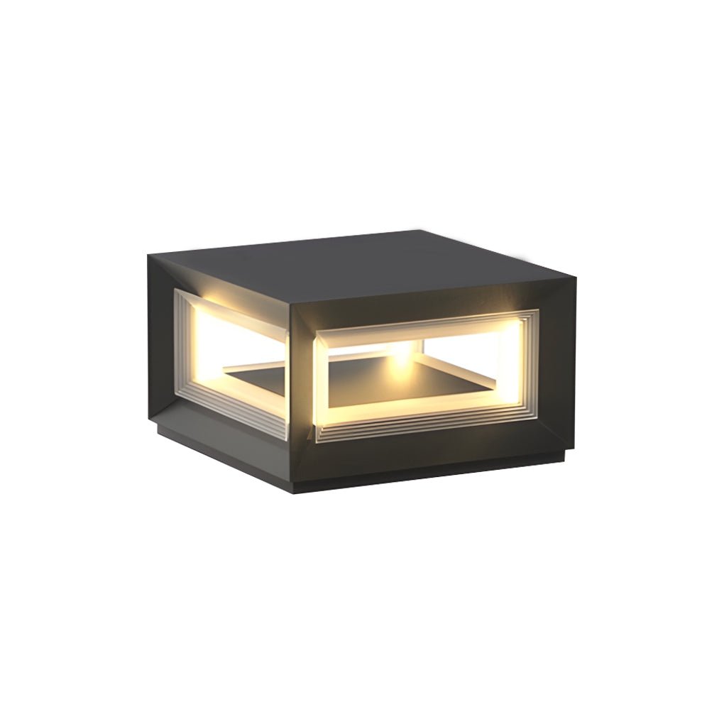 Modern Square Cube Solar / Hardwired Fence Post Pillar Light — Stainless Steel & Acrylic, LED, IP65, Dusk-to-Dawn