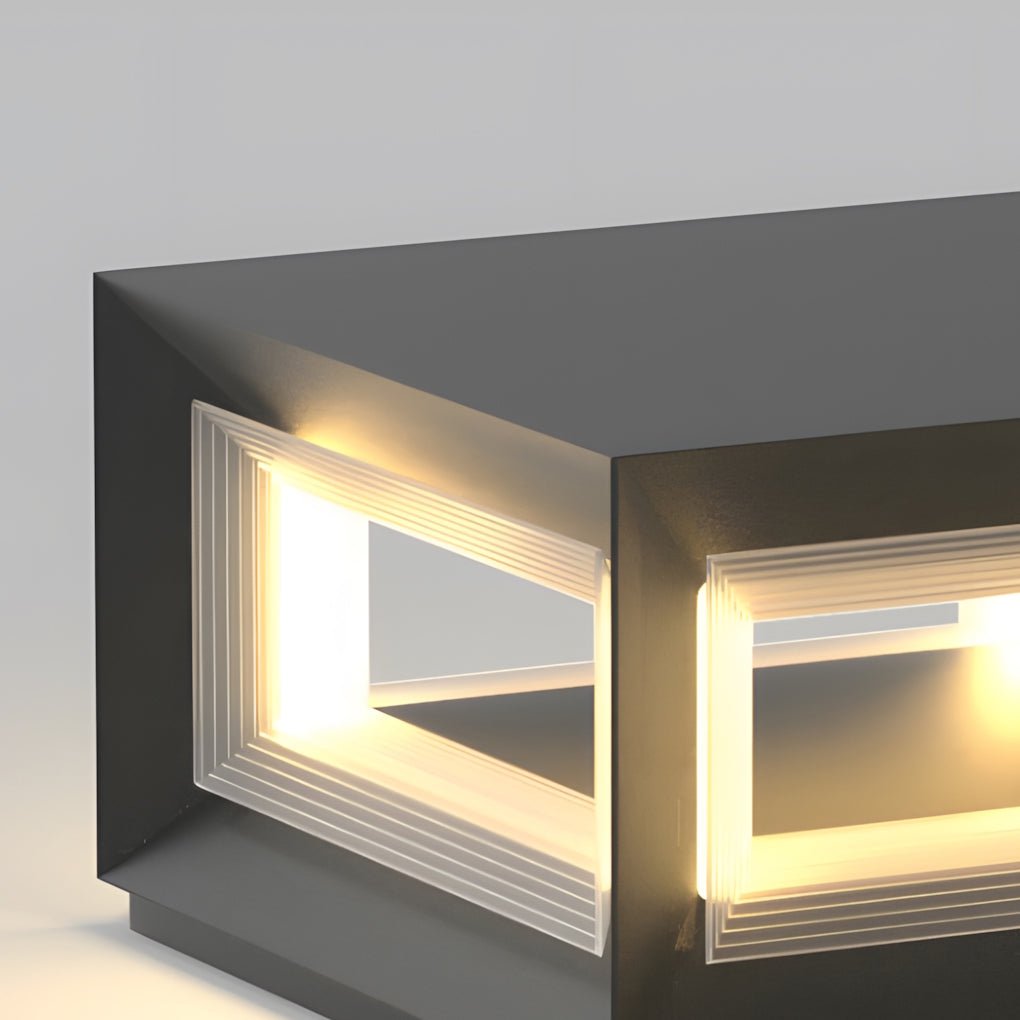 Modern Square Cube Solar / Hardwired Fence Post Pillar Light — Stainless Steel & Acrylic, LED, IP65, Dusk-to-Dawn
