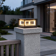 Modern Square Cube Solar / Hardwired Fence Post Pillar Light — Stainless Steel & Acrylic, LED, IP65, Dusk-to-Dawn