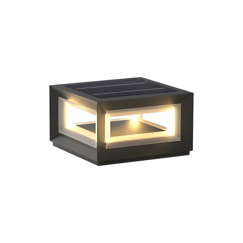 Modern Square Cube Solar / Hardwired Fence Post Pillar Light — Stainless Steel & Acrylic, LED, IP65, Dusk-to-Dawn