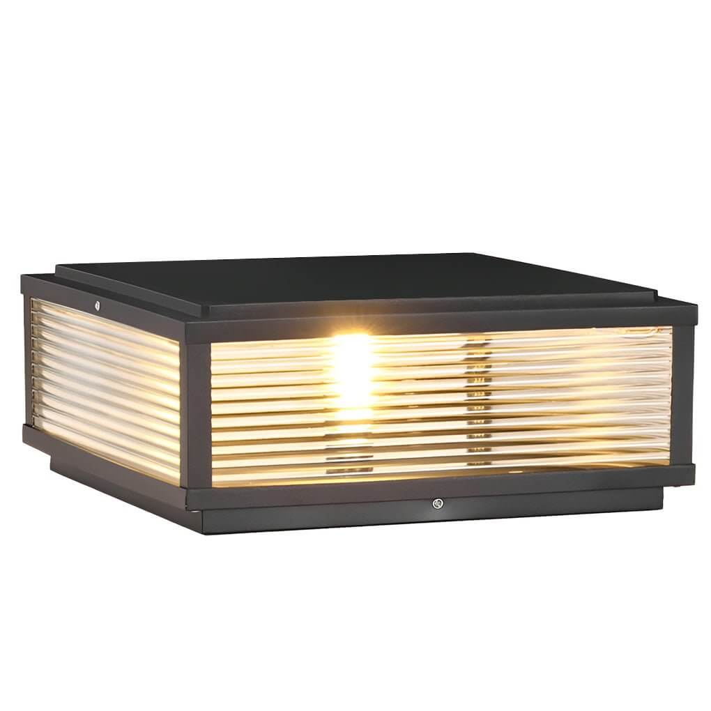 square ribbed glass outdoor pillar mount light