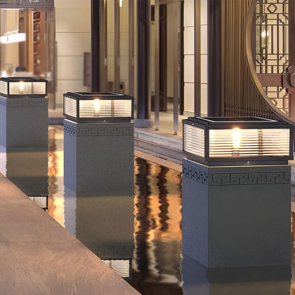 square ribbed glass outdoor pillar mount light