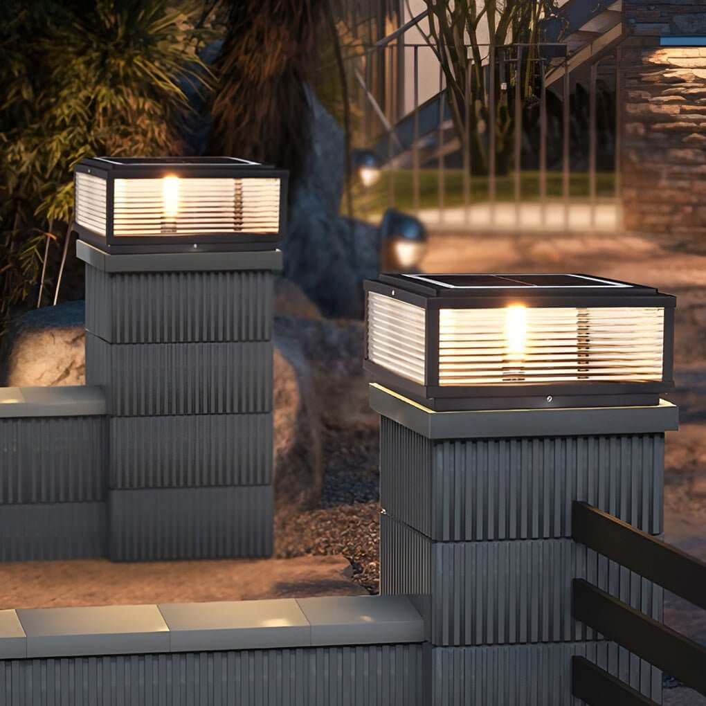 square ribbed glass outdoor pillar mount light