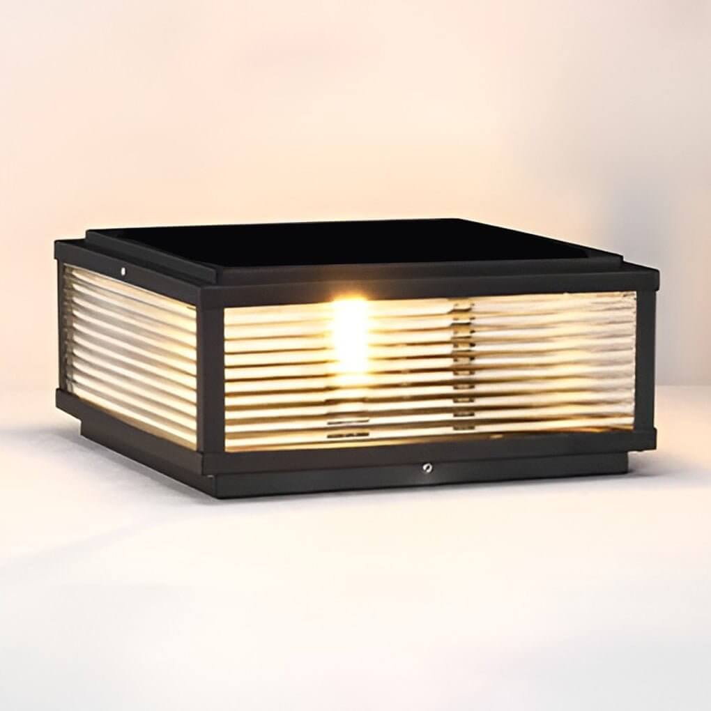 square ribbed glass outdoor pillar mount light
