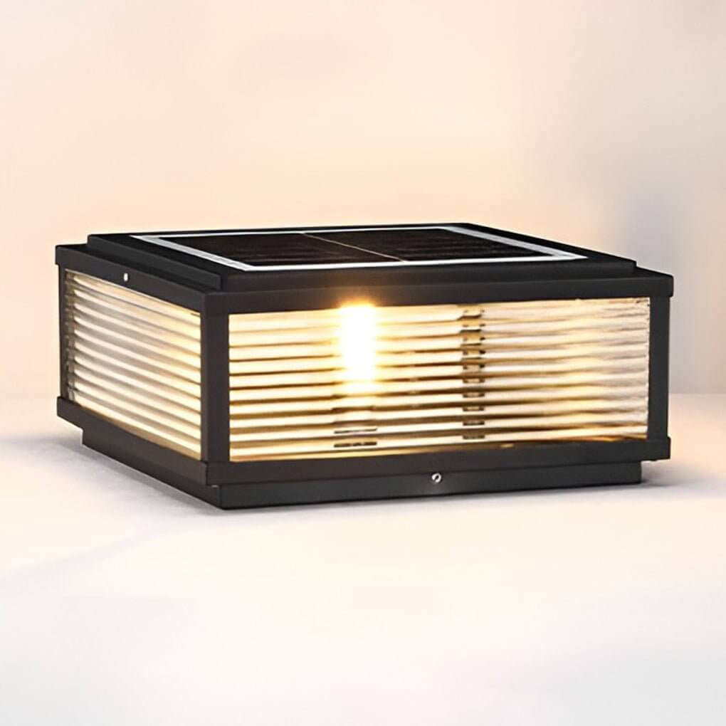 square ribbed glass outdoor pillar mount light