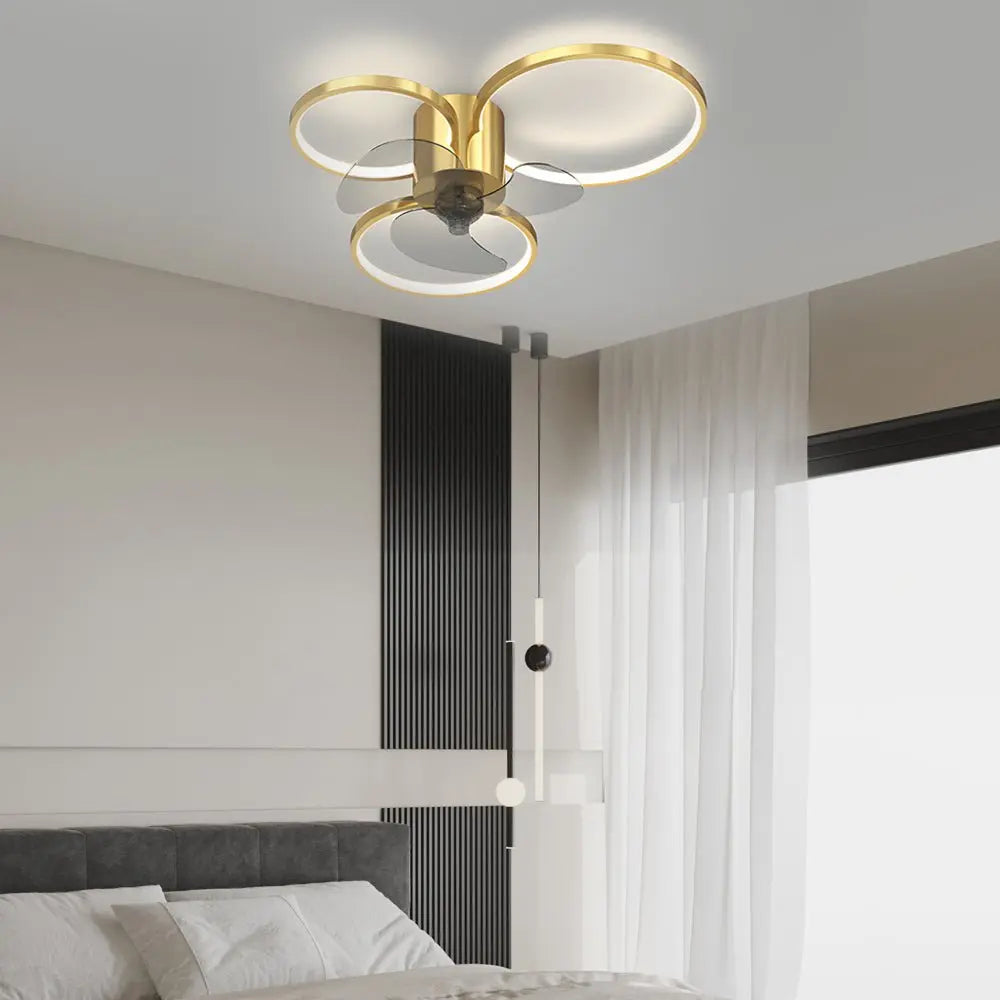 Modern Ceiling Fan Lamp with Square and Round Rings - Three-Step Dimming LED and Silent Operation Luxe