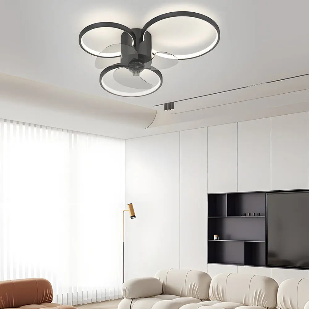 Modern Ceiling Fan Lamp with Square and Round Rings - Three-Step Dimming LED and Silent Operation Luxe