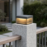 Industrial Square Solar / Hardwired Deck Pillar Light — Black Stainless Steel, LED 3000K, IP65, 5 Sizes