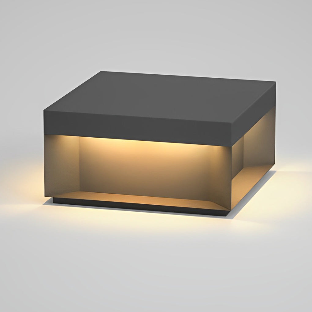 Industrial Square Solar / Hardwired Deck Pillar Light — Black Stainless Steel, LED 3000K, IP65, 5 Sizes