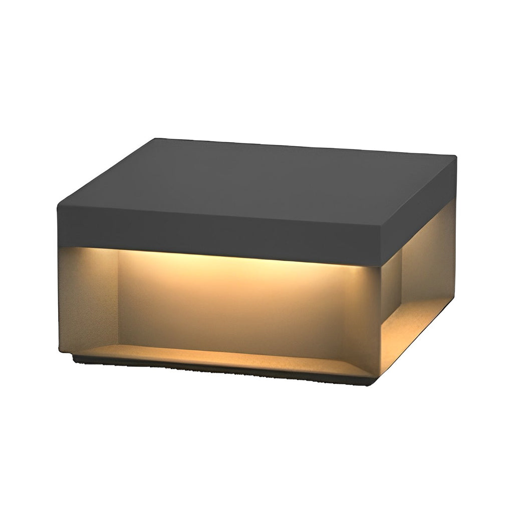 Industrial Square Solar / Hardwired Deck Pillar Light — Black Stainless Steel, LED 3000K, IP65, 5 Sizes