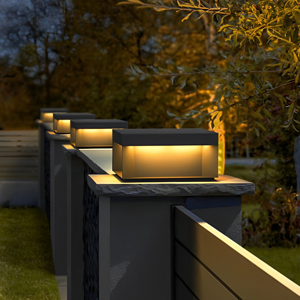 Industrial Square Solar / Hardwired Deck Pillar Light — Black Stainless Steel, LED 3000K, IP65, 5 Sizes