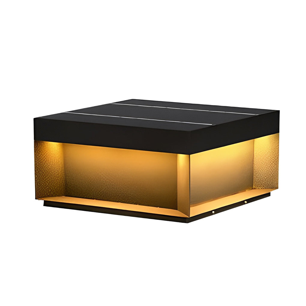 Industrial Square Solar / Hardwired Deck Pillar Light — Black Stainless Steel, LED 3000K, IP65, 5 Sizes