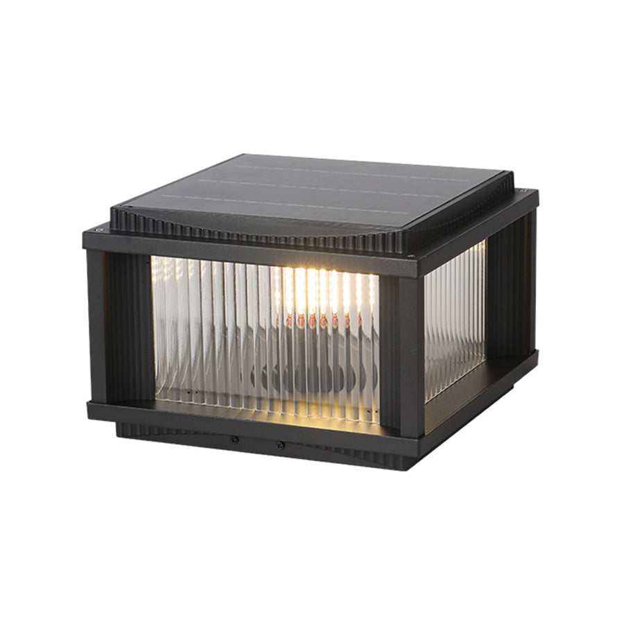 Retro Square Outdoor Solar Pillar Light — Aluminum & Glass, Dual-Mode, Three-Color Dimming, IP54, E26