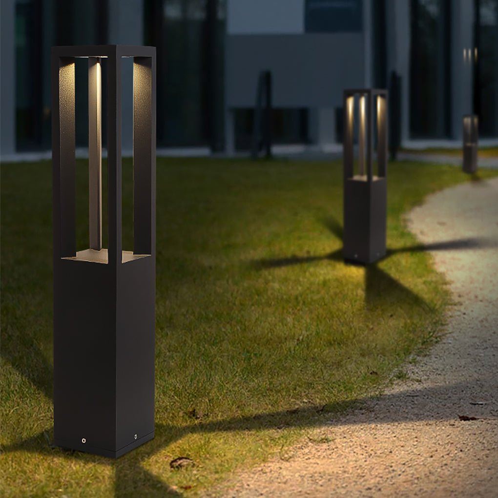 Square Bollard Light — Die-Cast Aluminum, LED COB 8W, IP54, 6"×6"×31"