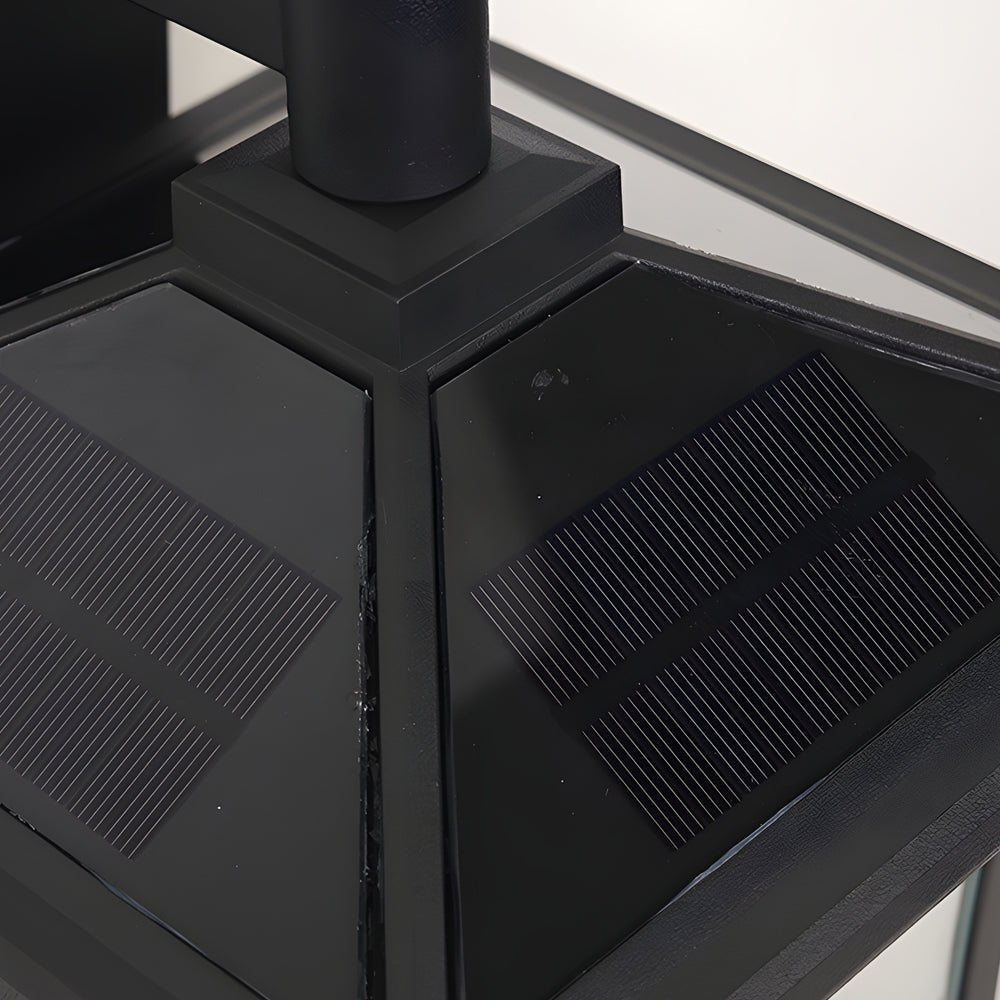 Retro Square Solar Outdoor Wall Sconce — Black Die-Cast Aluminum and Glass, Waterproof