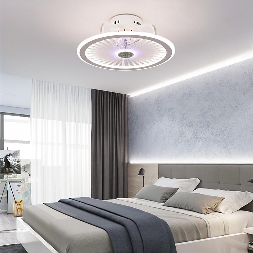 Contemporary Bladeless Ceiling Fan in Black and White with LED Light for Bedrooms