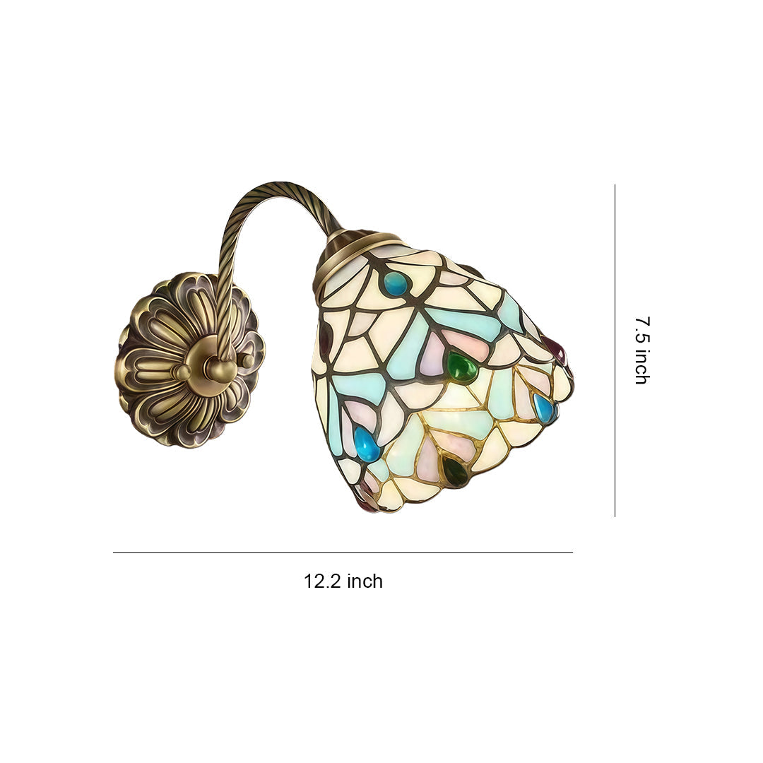 Stained Glass Wall Sconce — Brass with Copper Finish, E27, 12.2" W, Vintage Country