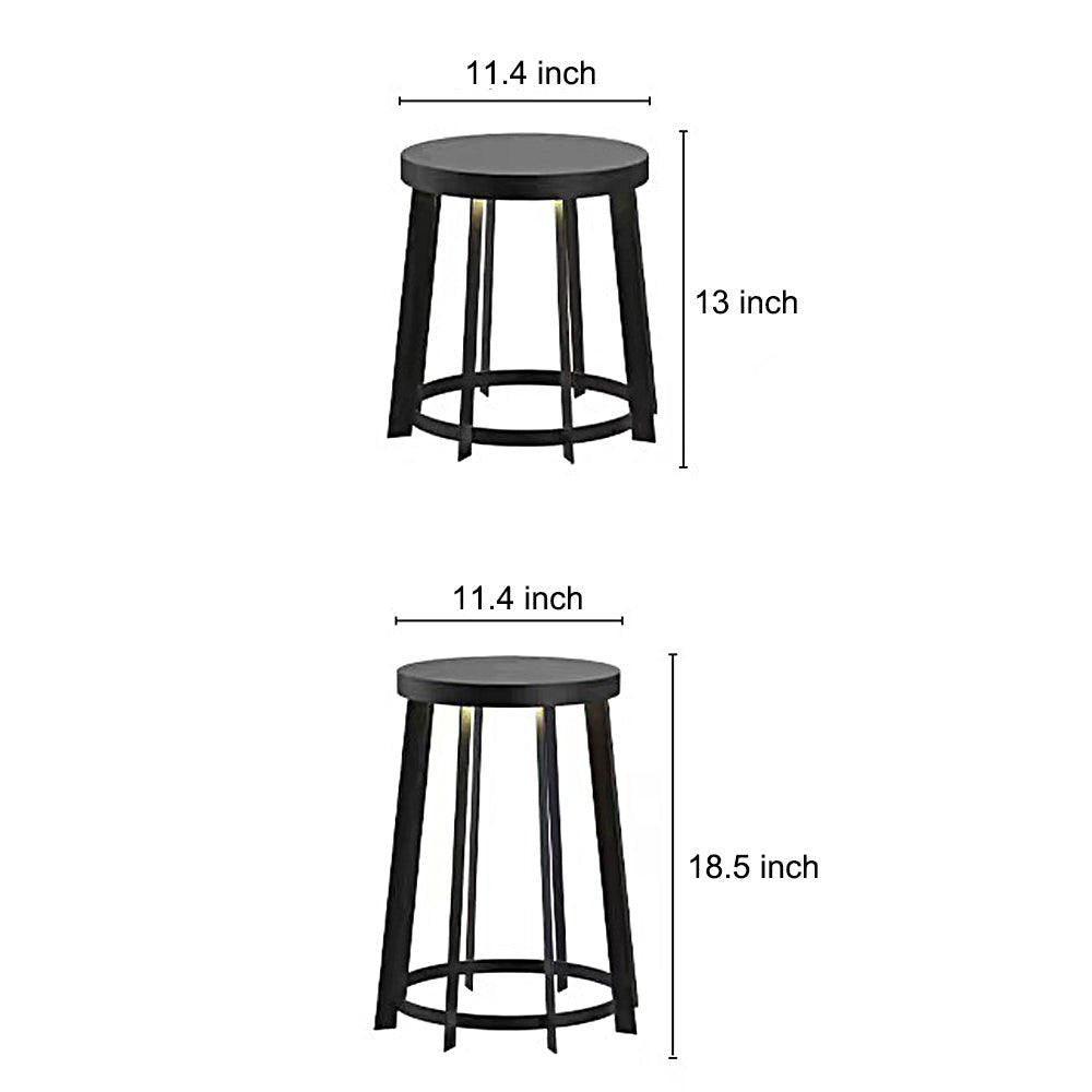 Round Stool Solar / Hardwired Outdoor LED Light — Stainless Steel, IP65, Warm White 3000K, 13" or 18.5" Height