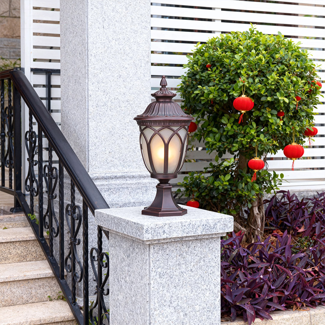 Vintage Outdoor Pillar Light — Cast Aluminum with Glass Shade, 12W E27, IP44 Weatherproof