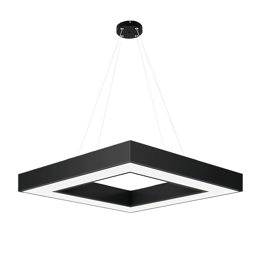 Multi-Diamond Geometric Chandelier — Black Iron, Adjustable Chain, White Acrylic Shade