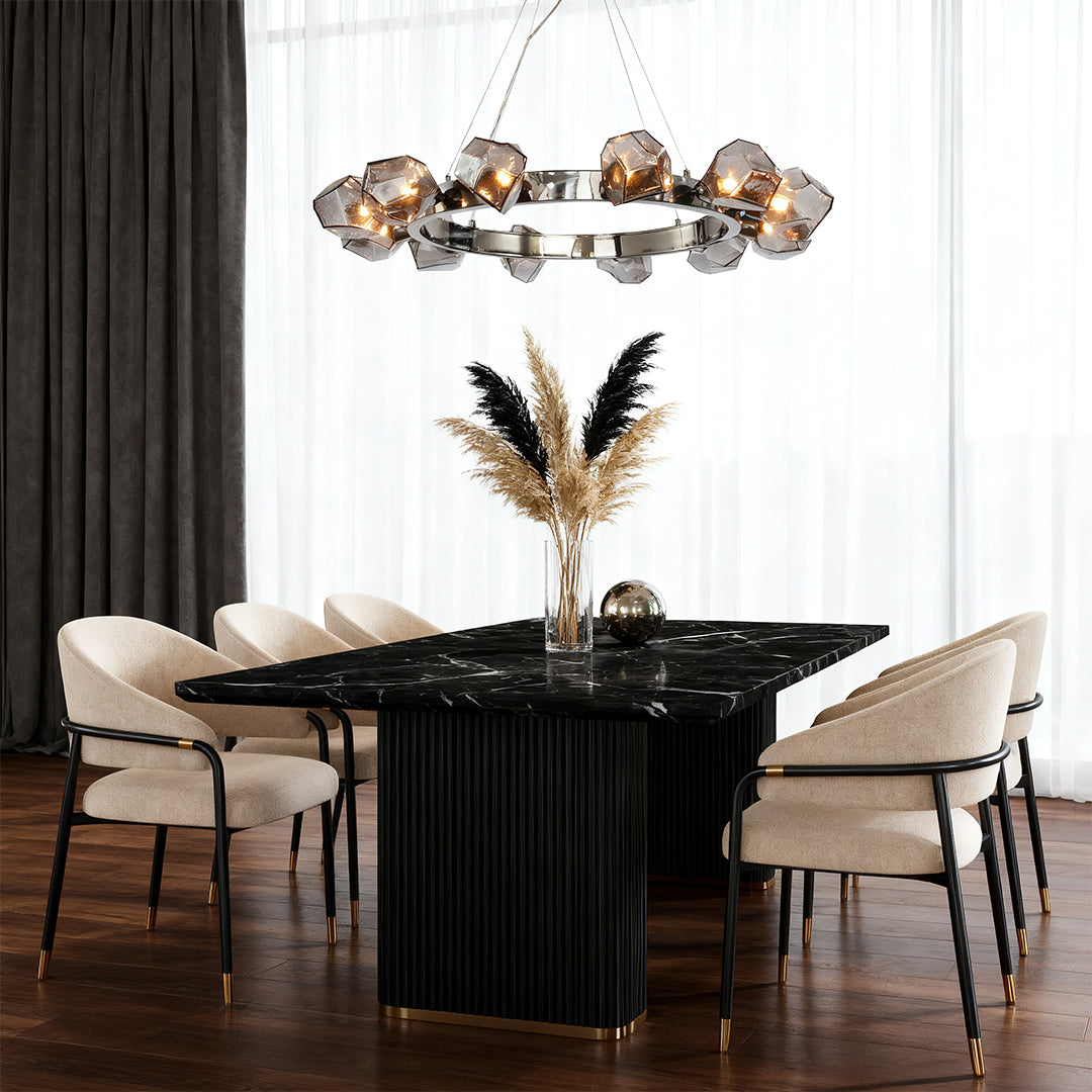 Geometric Glass Shade Round Chandelier — Black Metal, E12, Adjustable 1.8m Cord, 30.9"
