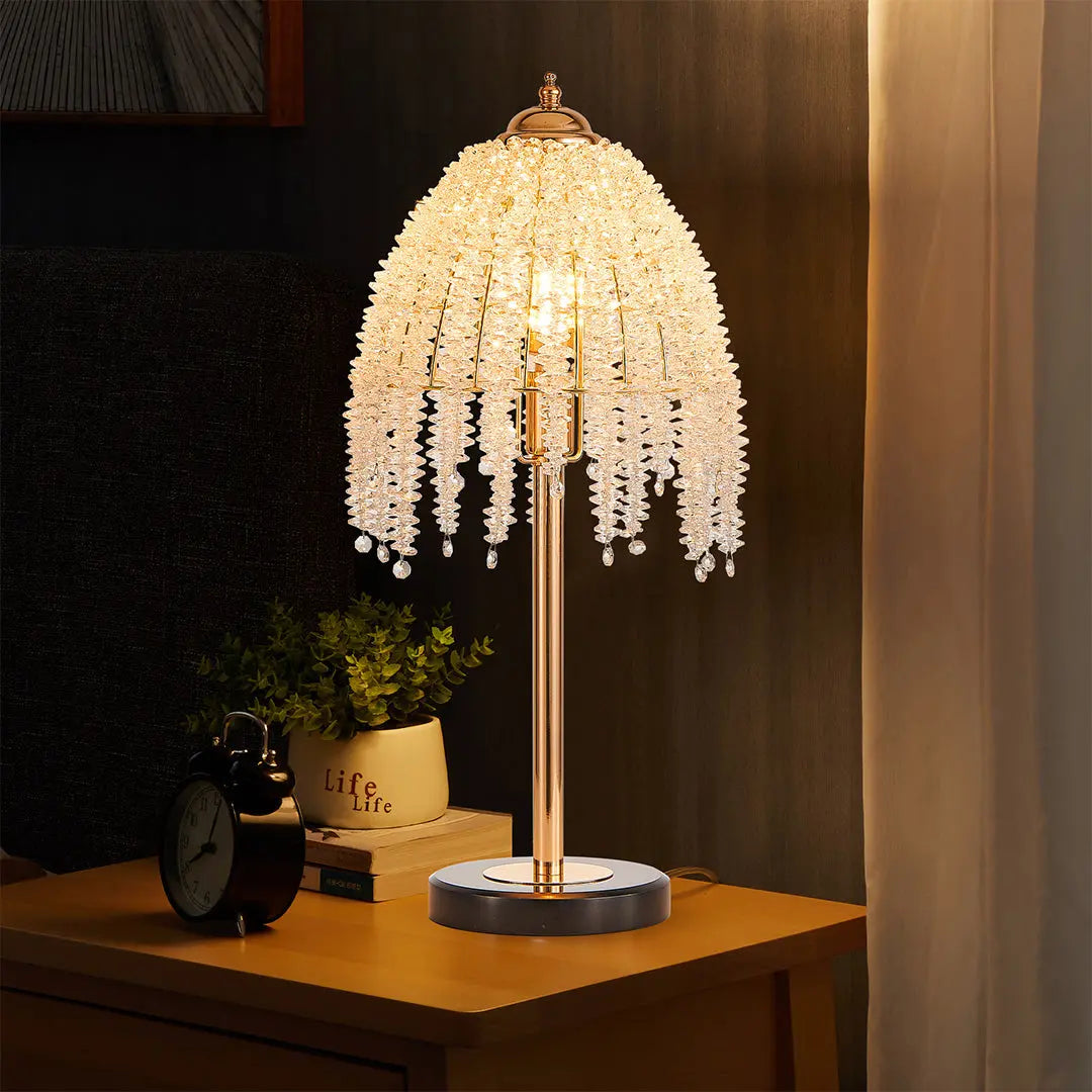 Luxury European Crystal Bedside Table Lamp in Gold Luxe