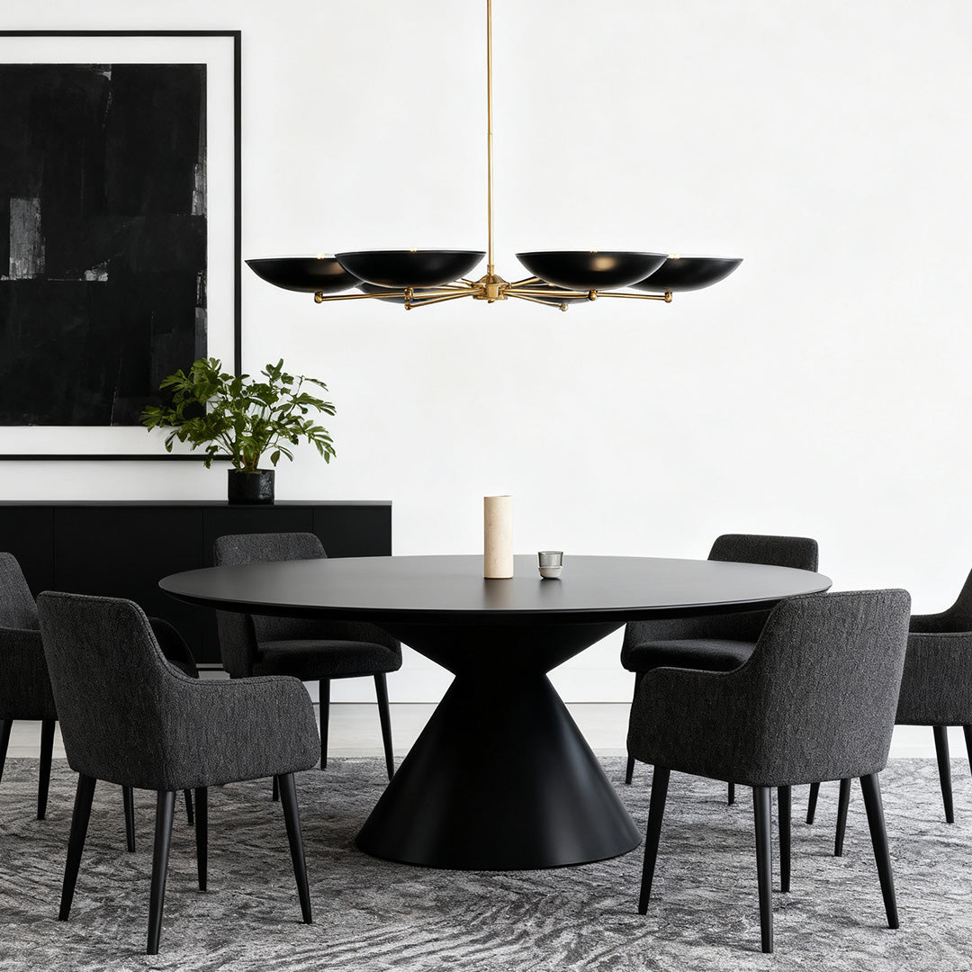 French Vintage Chandelier — Black and Gold Metal, 6-Light G9, 40" Diameter