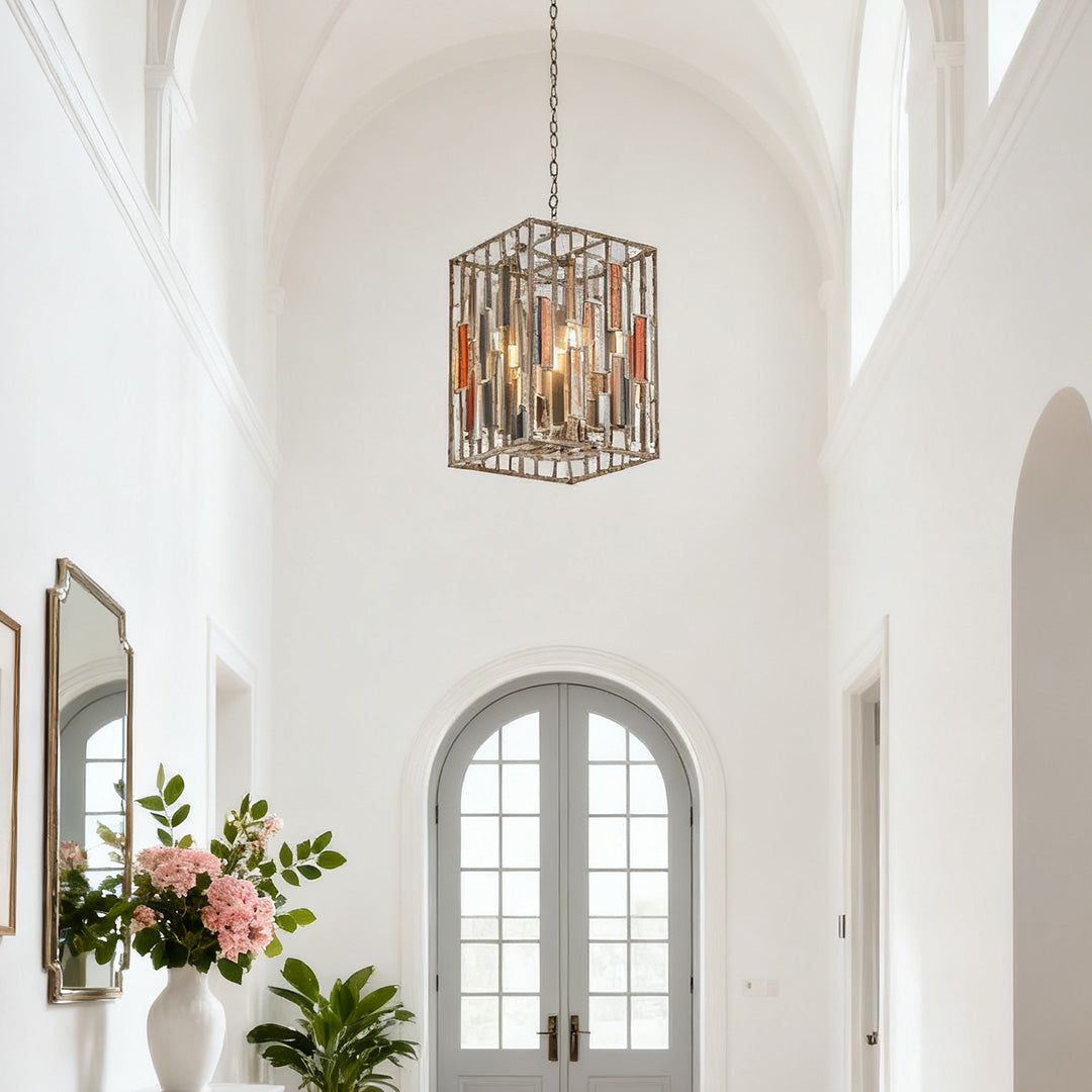 Open Frame Vintage Pendant Light — Aged Brass Metal, Clear Glass, E12, 17.72" Adjustable