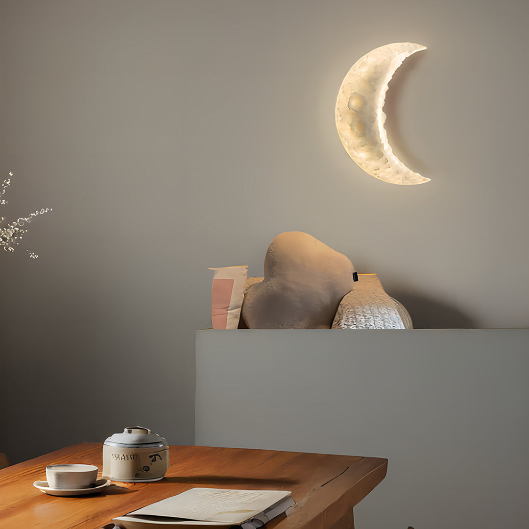 Crescent Moon Diffused Wall Sconce — White Resin & Acrylic, LED, 3-Step Dimming, 12W / 19W, 38cm / 58cm