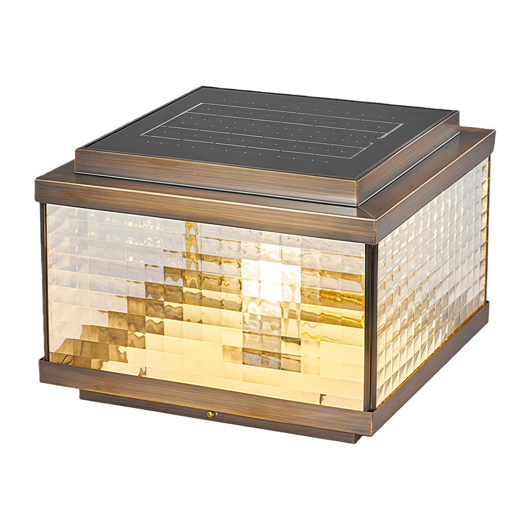 All-Copper Outdoor Pillar Cap Light — Transparent Glass, Solar / Hardwired, Four-Color Remote Control, 2200mAh, Four Sizes