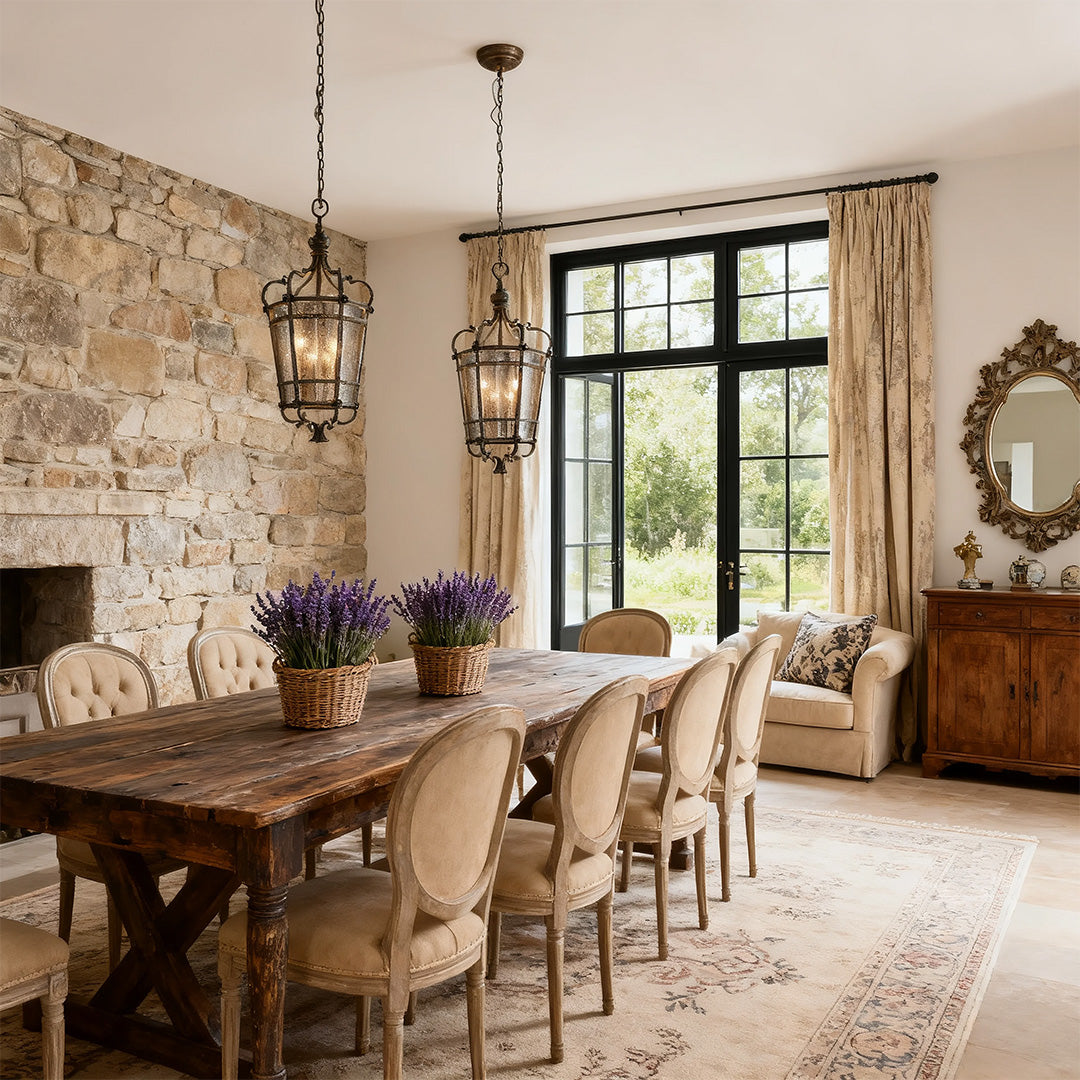 Gothic Roman-Inspired Pendant Light — Antique Bronze Iron, Transparent Glass, 3-Light, E12, Adjustable 1.8m Chain