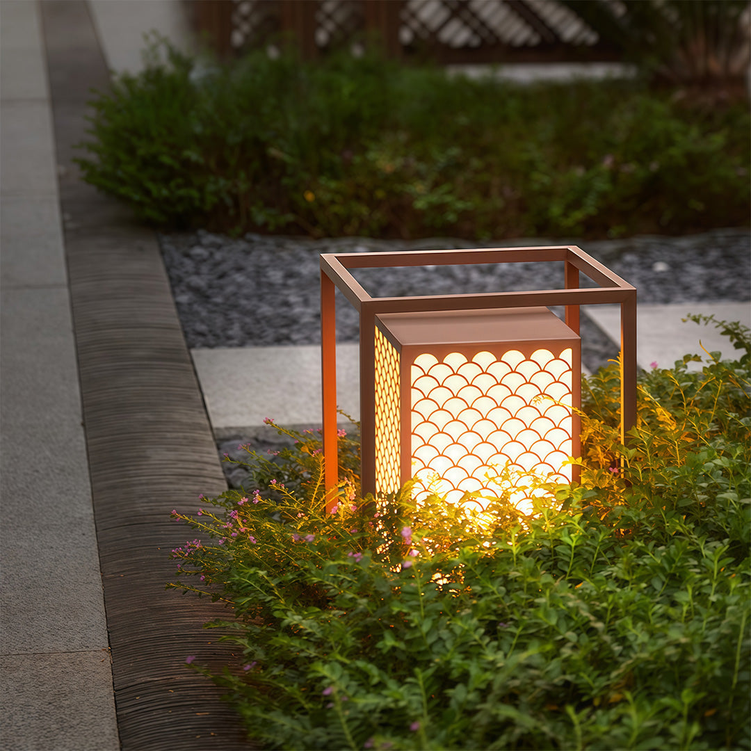 Faux Marble Outdoor Bollard Light — Stainless Steel, Coffee-Brown, Three-Color Dimming, IP54, LED, Two Sizes